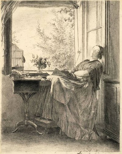 The Sleeping Seamstress at the Window by Adolph Menzel